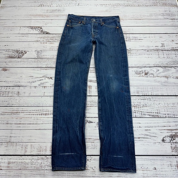Levi’s Men’s 34 x 35 Button Fly 501 Straight Leg Jeans worked in distressed - Picture 2 of 15